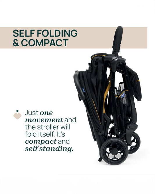 Chicco Glee Lightweight Baby Stroller-One Touch Fold-Multiple Recline Positions-Pram for 0 to 4Y (Upto 22 Kg)-Uneven Black