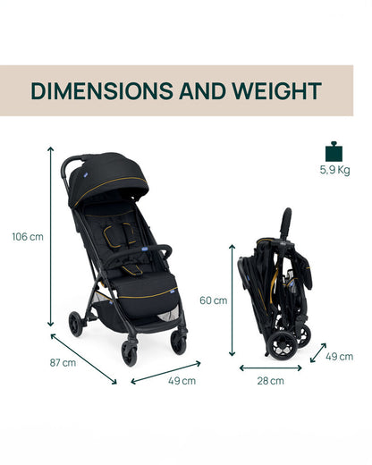 Chicco Glee Lightweight Baby Stroller-One Touch Fold-Multiple Recline Positions-Pram for 0 to 4Y (Upto 22 Kg)-Uneven Black