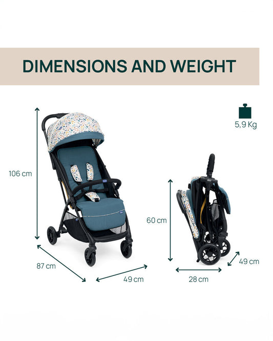 Chicco Glee Lightweight Baby Stroller-One Touch Fold-Multiple Recline Positions-Pram for 0 to 4Y (Upto 22 Kg)-Joyful Teal