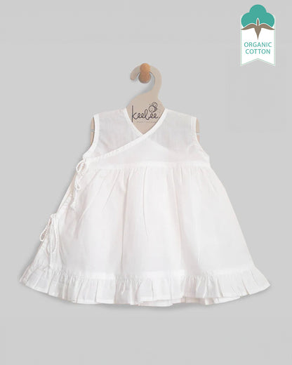 Keebee White Frock Dress-Solid-Organic Cotton-For Infants