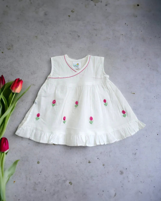 Keebee White Frock Dress-Embroidered-Organic Cotton-For Infants