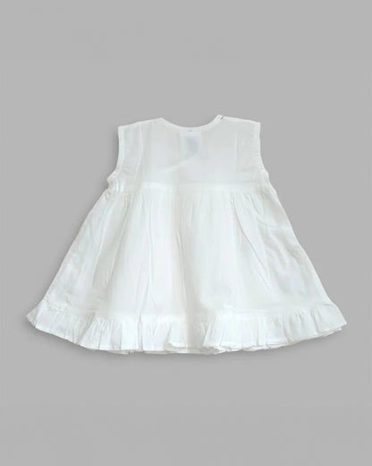 Keebee White Frock Dress-Embroidered-Organic Cotton-For Infants