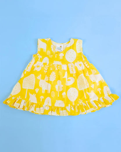 Keebee Yellow Wrap Dress-Printed-Organic Cotton-For Infants