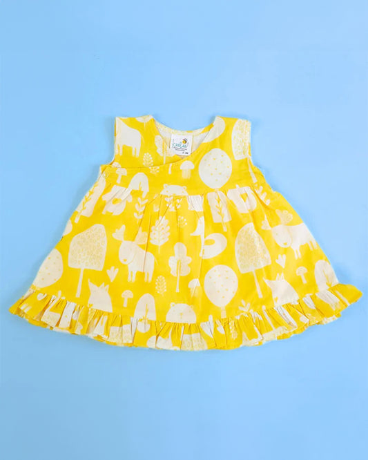 Keebee Yellow Wrap Frock Dress-Printed-Organic Cotton-For Infants