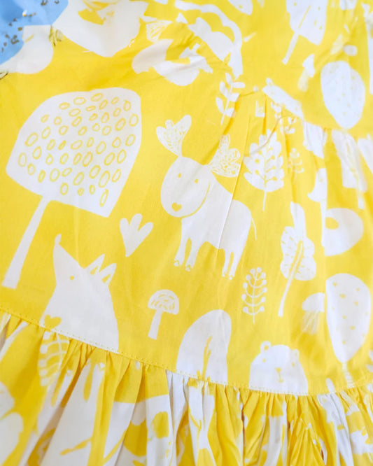 Keebee Yellow Wrap Frock Dress-Printed-Organic Cotton-For Infants
