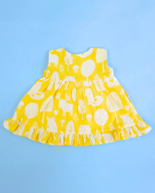 Keebee Yellow Wrap Frock Dress-Printed-Organic Cotton-For Infants