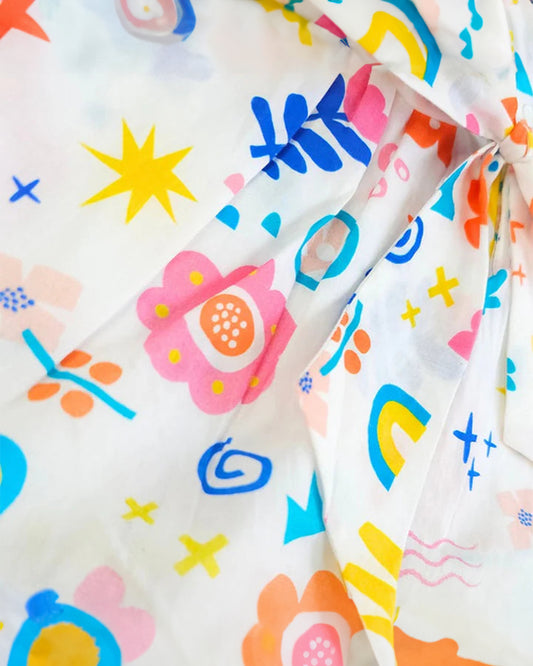 Keebee White Frock Dress-Peony Picasso Printed-Organic Cotton-For Infants