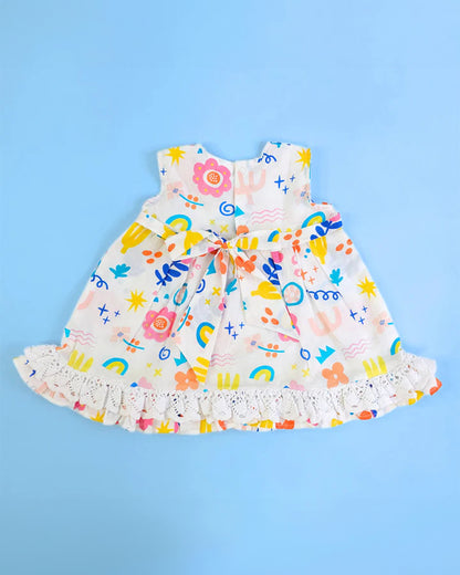 Keebee White Dress-Peony Picasso Printed-Organic Cotton-For Infants