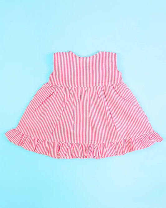 Keebee Pink Striped Frock Dress-Embroidered-Organic Cotton-For Infants