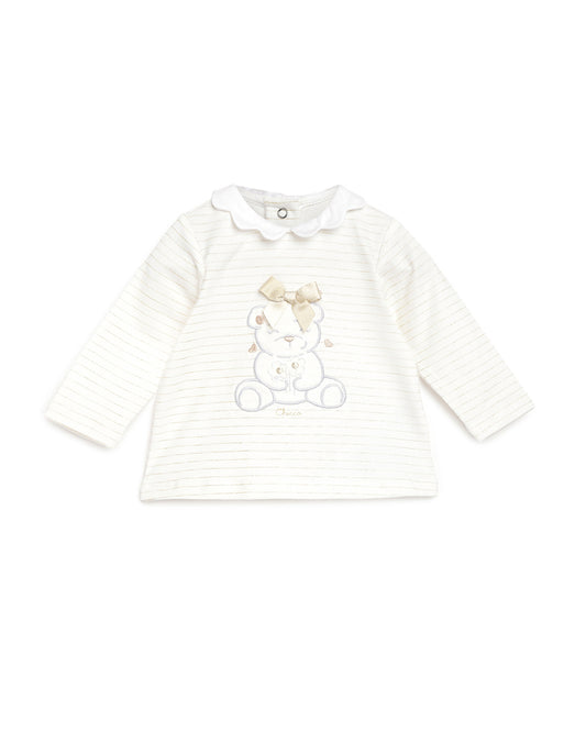 Chicco White T-shirt-Striped-Cotton-For Infants