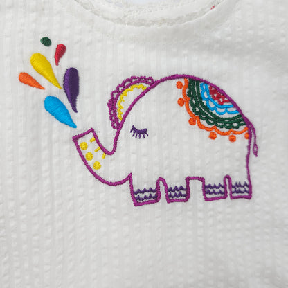 Keebee White Frock Dress-Elephant-Cotton-For Infants