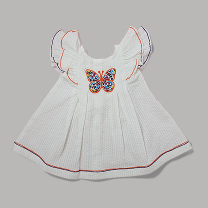 Keebee White Frock Dress-Butterfly-Cotton-For Infants