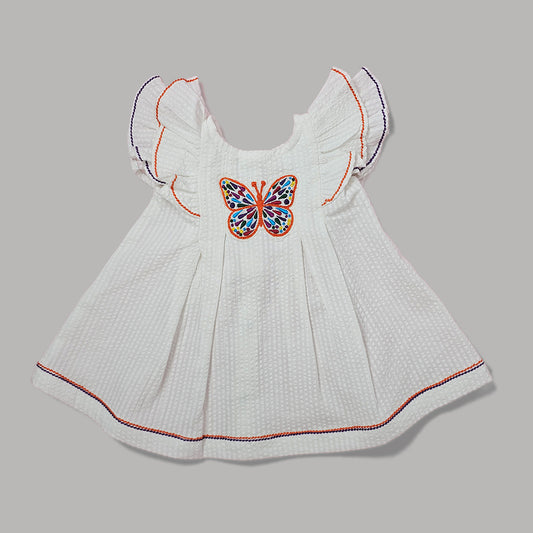 Keebee White Frock-Butterfly-Cotton-For Infants