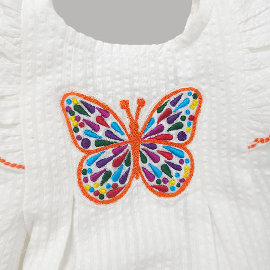 Keebee White Frock-Butterfly-Cotton-For Infants