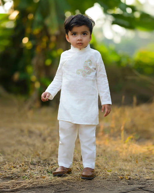 Keebee White Kurta Pajama-Paisley-Cotton-For Infants