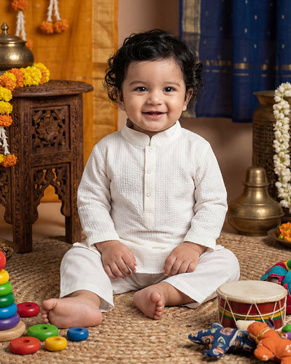 Keebee White Kurta Pajama-Solid-Cotton-For Infants