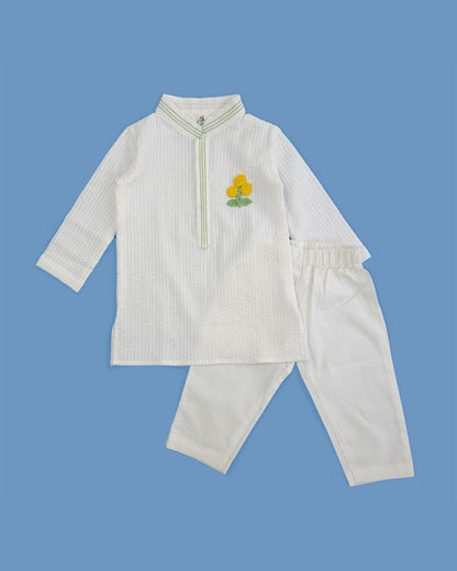Keebee White Kurta Pajama-Marigold-Cotton-For Infants
