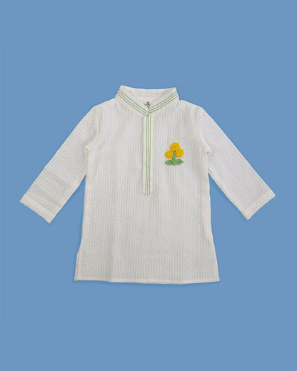 Keebee White Kurta Pajama-Marigold-Cotton-For Infants