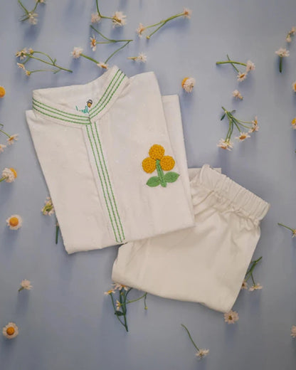 Keebee White Kurta Pajama-Marigold-Cotton-For Infants