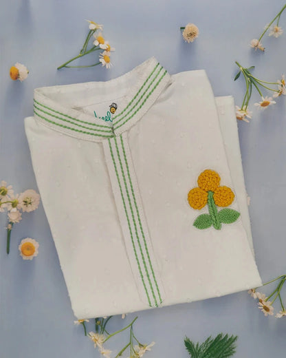 Keebee White Kurta Pajama-Marigold-Cotton-For Infants