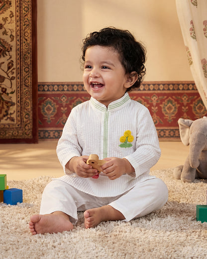 Keebee White Kurta Pajama-Marigold-Cotton-For Infants