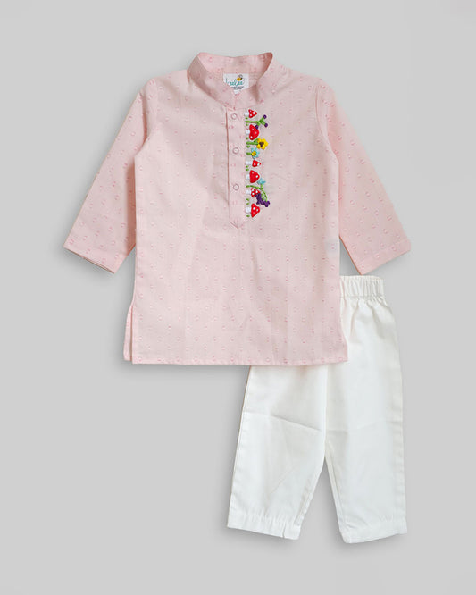 Keebee Peach Kurta Pajama-Cluster-Cotton-For Infants