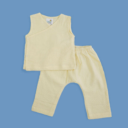 Keebee Yellow Jhabla Set-Solid-Cotton-For Infants