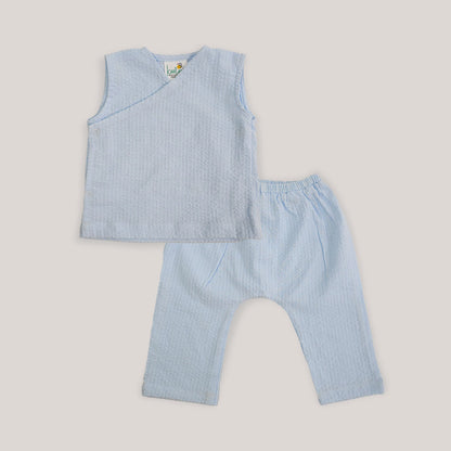 Keebee Blue Jhabla Set-Solid-Cotton-For Infants