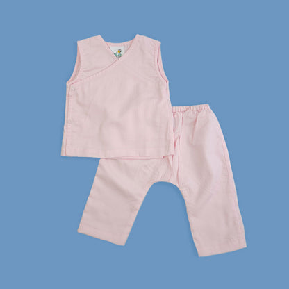 Keebee Pink Jhabla Set-Solid-Cotton-For Infants