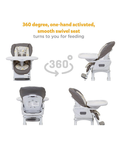 Joie Mimzy Spin 3 in 1 Baby High Chair-360 Degree Spinning-Adjustable Height & Recline-0M+ (Upto 15 Kg)-Geometric Mountains