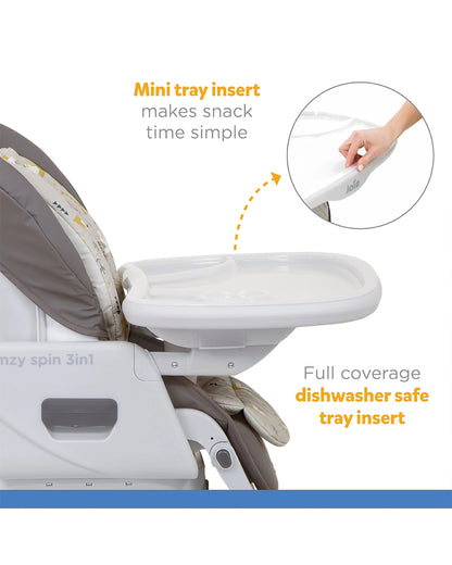 Joie Mimzy Spin 3 in 1 Baby High Chair-360 Degree Spinning-Adjustable Height & Recline-0M+ (Upto 15 Kg)-Geometric Mountains