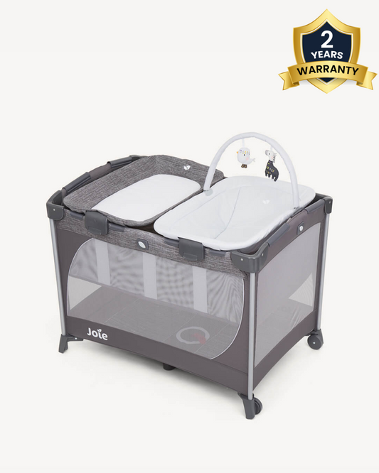 Joie Commuter Change & Snooze Travel Cot-Changer & Snoozing Seat Included-Compact Fold-For 0M+ (Upto 15 Kg)-Grey