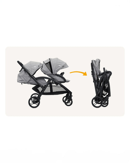 Joie Evalite Duo Twin Stroller-Multiple Recline Positions-Adjustable Leg Rest-Pram For 0 to 3Y (Upto 15 Kg)-Shale