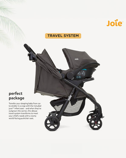 Joie Muze LX Travel System Baby Stroller with Car Seat-Auto Gravity Fold-Pram for 0 to 3Y (Upto 15Kg)-Dark Pewter