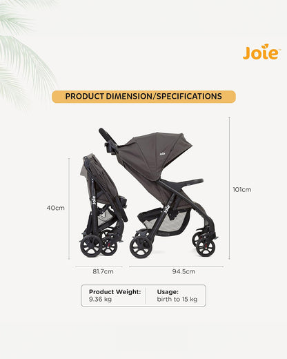 Joie Muze LX Travel System Baby Stroller with Car Seat-Auto Gravity Fold-Pram for 0 to 3Y (Upto 15Kg)-Dark Pewter