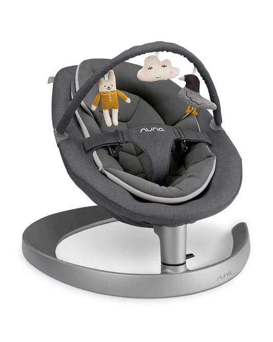 Nuna Leaf Grow Baby Bouncer-Organic Jersey Knit Cotton Insert-3 Ergonomic Recline Positions-With Toy Bar-2 Years Warranty-For Infants-Granite