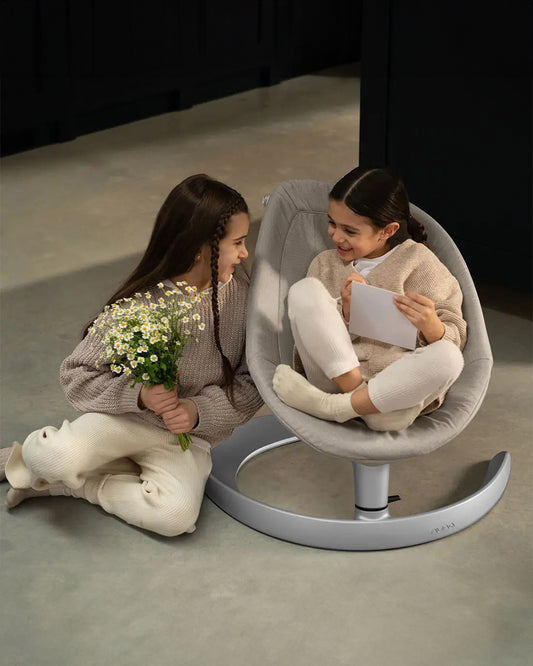 Nuna Leaf Grow Baby Bouncer-Organic Jersey Knit Cotton Insert-3 Ergonomic Recline Positions-With Toy Bar-2 Years Warranty-For Infants-Granite