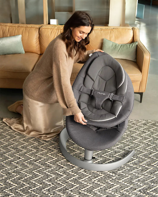 Nuna Leaf Grow Baby Bouncer-Organic Jersey Knit Cotton Insert-3 Ergonomic Recline Positions-With Toy Bar-2 Years Warranty-For Infants-Granite