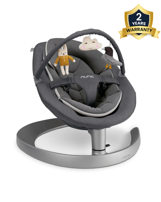 Nuna Leaf Grow Baby Bouncer-Organic Jersey Knit Cotton Insert-3 Ergonomic Recline Positions-With Toy Bar-2 Years Warranty-For Infants-Granite