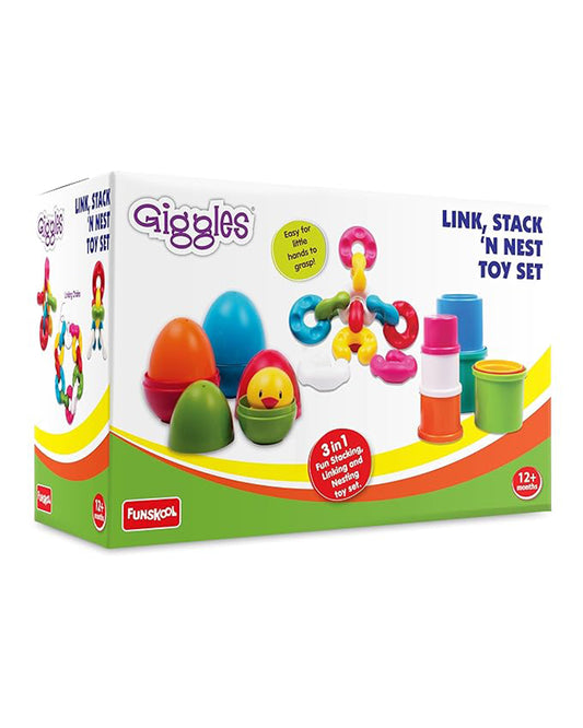 Funskool Giggles Link Stack N Nest Toy Set Shape Sorter and Stacker-Learning and Educational Toys-12M+