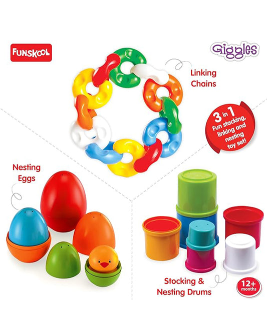 Funskool Giggles Link Stack N Nest Toy Set Shape Sorter and Stacker-Learning and Educational Toys-12M+