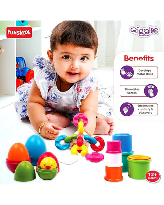 Funskool Giggles Link Stack N Nest Toy Set Shape Sorter and Stacker-Learning and Educational Toys-12M+