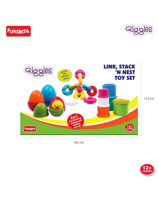 Funskool Giggles Link Stack N Nest Toy Set Shape Sorter and Stacker-Learning and Educational Toys-12M+