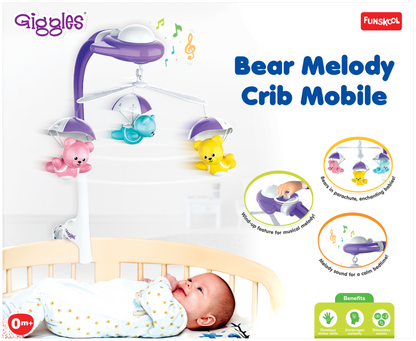 Funskool Giggles Bear Melody Crib Mobile-Bears In Parachute-Baby Cot Mobile-Stimulates Visual & Auditory Senses-With Soothing Melody-For Infants