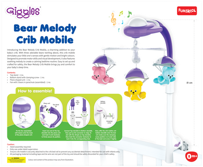 Funskool Giggles Bear Melody Crib Mobile-Bears In Parachute-Baby Cot Mobile-Stimulates Visual & Auditory Senses-With Soothing Melody-For Infants