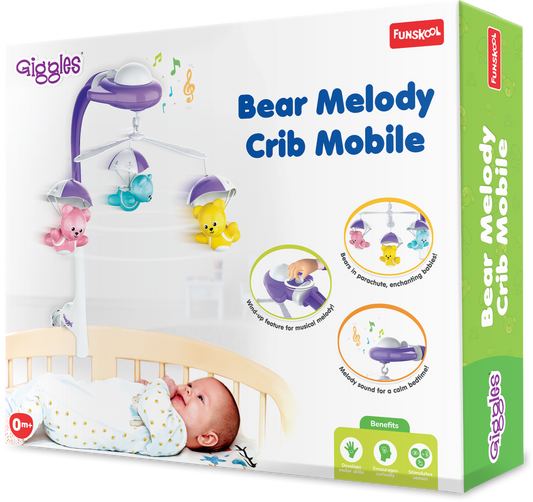 Funskool Giggles Bear Melody Crib Mobile-Bears In Parachute-Baby Cot Mobile-Stimulates Visual & Auditory Senses-With Soothing Melody-For Infants