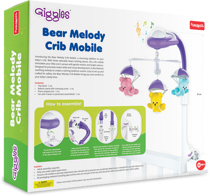 Funskool Giggles Bear Melody Crib Mobile-Bears In Parachute-Baby Cot Mobile-Stimulates Visual & Auditory Senses-With Soothing Melody-For Infants