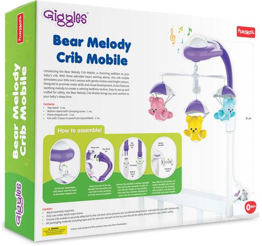 Funskool Giggles Bear Melody Crib Mobile-Bears In Parachute-Baby Cot Mobile-Stimulates Visual & Auditory Senses-With Soothing Melody-For Infants