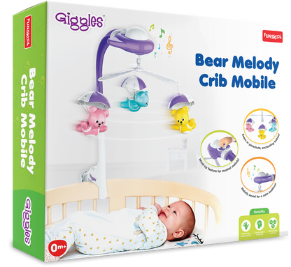 Funskool Giggles Bear Melody Crib Mobile-Bears In Parachute-Baby Cot Mobile-Stimulates Visual & Auditory Senses-With Soothing Melody-For Infants