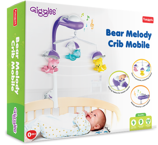 Funskool Giggles Bear Melody Crib Mobile-Bears In Parachute-Baby Cot Mobile-Stimulates Visual & Auditory Senses-With Soothing Melody-For Infants